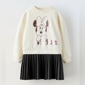 Zara girls Disney Minnie Mouse faux leather sweatshirt dress, 4-5 years